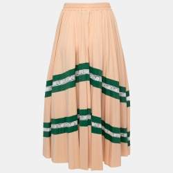 Pre Owned Valentino Beige Jersey Lace Trim Detail Pleated Midi Skirt S