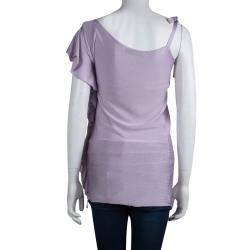 Pre Owned Valentino Lavender Knit Ruffle Detail Ruched One Shoulder Top S