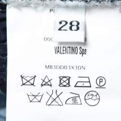 Pre Owned Valentino Light Blue Denim Butterfly Patched Fringed Jeans M Waist 28"