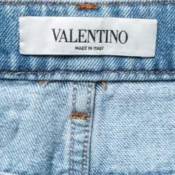 Pre Owned Valentino Light Blue Denim Butterfly Patched Fringed Jeans M Waist 28"