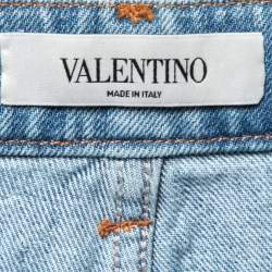 Pre Owned Valentino Light Blue Denim Butterfly Patched Fringed Jeans S Waist 26"