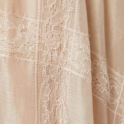 Pre Owned Valentino Beige Cotton and Lace Trimmed Midi Skirt S