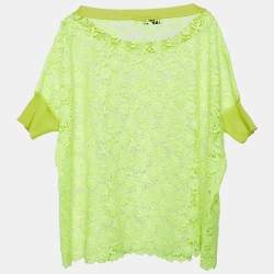 Pre Owned Valentino Neon Yellow Lace Top L