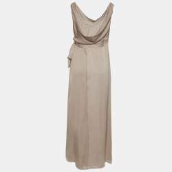 Pre Owned Valentino Light Brown Silk Chiffon Belted Maxi Dress M