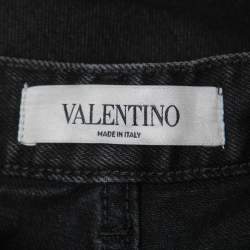 Pre Owned Valentino Black Butterfly Embroidered Denim Boyfriend Jeans M Waist 27"