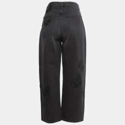 Pre Owned Valentino Black Butterfly Embroidered Denim Boyfriend Jeans M Waist 27"