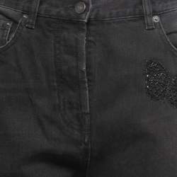 Pre Owned Valentino Black Butterfly Embroidered Denim Boyfriend Jeans M Waist 27"