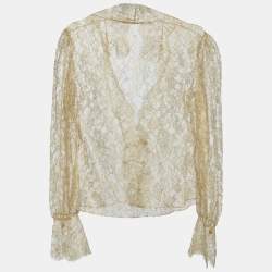 Valentino Gold Floral Lurex Lace Shirt M