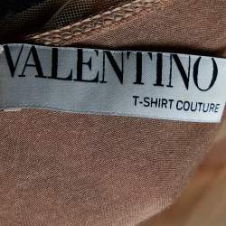 Pre Owned Valentino T-Shirt Couture Brown Knit & Floral Tulle Sleeveless T-Shirt S