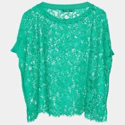 Pre Owned Valentino Green Lace Knit Trim Detail Oversized Crop Top S