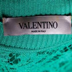 Pre Owned Valentino Green Lace Knit Trim Detail Oversized Crop Top S