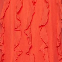 Pre Owned Valentino Red Silk Chiffon Ruffle Detail Sleeveless Mini Dress S