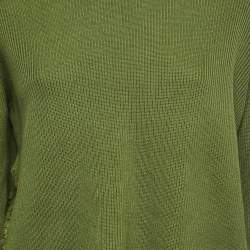Pre Owned Valentino Green Cotton Knit Lace Trimmed Crew Neck Sweatshirt L