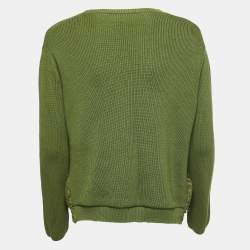 Pre Owned Valentino Green Cotton Knit Lace Trimmed Crew Neck Sweatshirt L