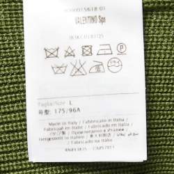 Pre Owned Valentino Green Cotton Knit Lace Trimmed Crew Neck Sweatshirt L