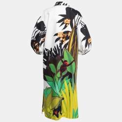 Pre Owned Valentino White Jungle Print Cotton Puff Sleeve Midi Dress M