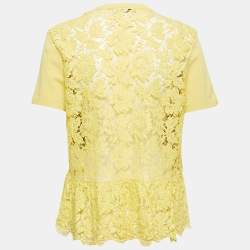 Pre Owned Valentino Yellow Knit & Lace Contrast Top XL
