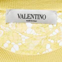 Pre Owned Valentino Yellow Knit & Lace Contrast Top XL
