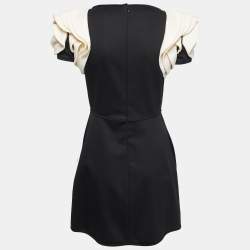 Pre Owned Valentino Techno Couture Black/White Wool Overlapped Short Sleeve Mini Dress S