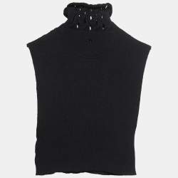 Pre Owned Valentino Black Rib Knit High Neck Sleeveless Crop Top L