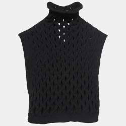 Pre Owned Valentino Black Rib Knit High Neck Sleeveless Crop Top L