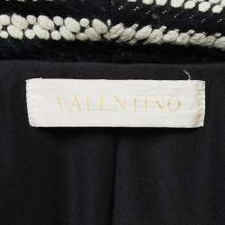 Valentino Black/White Patterned Wool Blend Knit Long Coat L