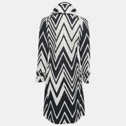 Valentino Black/White Patterned Wool Blend Knit Long Coat L