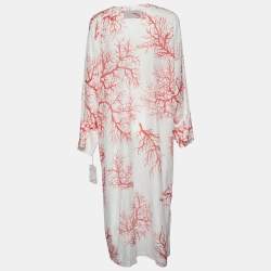 Pre Owned Valentino Archive '68 White Printed Cotton & Silk Midi Dress M