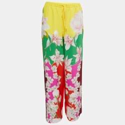 Valentino Multicolor Floral Printed Silk Wide Leg Pants M