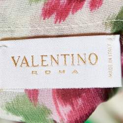 Pre Owned Valentino Beige Floral Printed Silk Chiffon Ruched Long Sleeve Top M