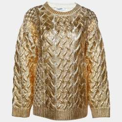 Valentino Metallic Gold Cable Knit Wool Jumper S