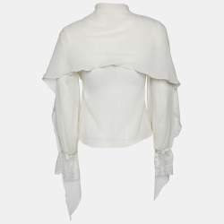 Pre Owned Valentino Off White Silk & Lace Necktie Detail Shirt M