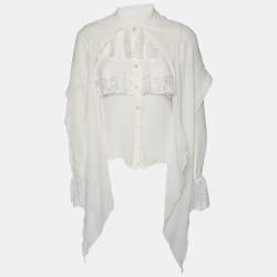Pre Owned Valentino Off White Silk & Lace Necktie Detail Shirt M