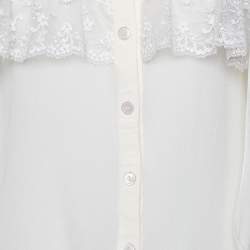 Pre Owned Valentino Off White Silk & Lace Necktie Detail Shirt M