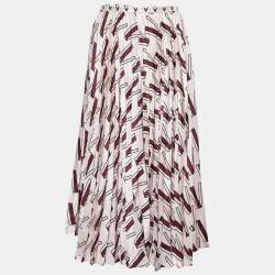 Pre Owned Valentino Pink Printed Silk Plisse Midi Skirt S