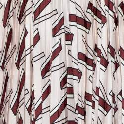 Pre Owned Valentino Pink Printed Silk Plisse Midi Skirt S