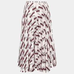 Pre Owned Valentino Pink Printed Silk Plisse Midi Skirt S