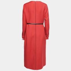 مملوكة مسبقًا Valentino Red Crepe Long Sleeve Belted Midi Dress L