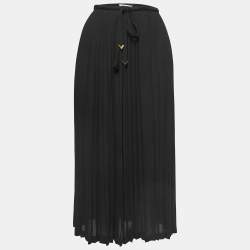 Pre Owned Valentino Black Crepe Pleated Midi Skirt M