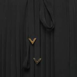 Pre Owned Valentino Black Crepe Pleated Midi Skirt M