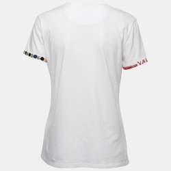 Pre Owned Valentino White Cotton Logo Embellished Crew Neck Short Sleeve T-Shirt L