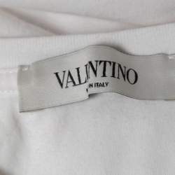 Pre Owned Valentino White Cotton Logo Embellished Crew Neck Short Sleeve T-Shirt L