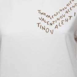 Pre Owned Valentino White Cotton Logo Embellished Crew Neck Short Sleeve T-Shirt L