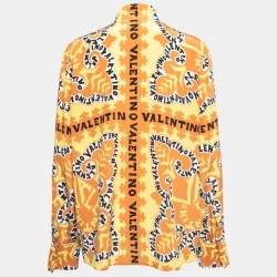 Pre Owned Valentino Yellow/Orange Bandana Print Silk Blouse L