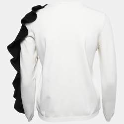 Pre Owned Valentino White Knit Contrast Frill Detail Sleeve Top L
