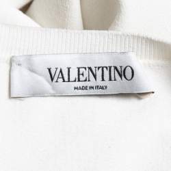 Pre Owned Valentino White Knit Contrast Frill Detail Sleeve Top L