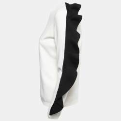 Pre Owned Valentino White Knit Contrast Frill Detail Sleeve Top L