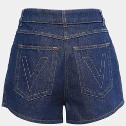 Valentino Blue Denim V Buckle High Waist Shorts S