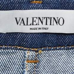 Valentino Blue Denim V Buckle High Waist Shorts S