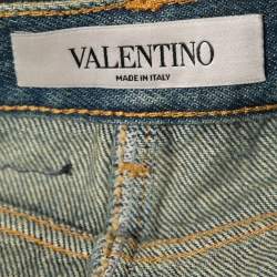 Valentino Blue Denim Butterfly Embroidered High Waist Shorts S Waist 25"